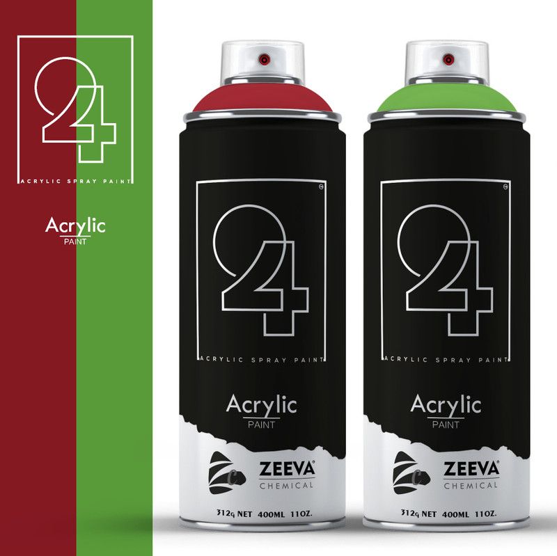 24 Acrylic Rubby Red & Parrot Green Spray Paint 400 ml  (Pack of 2)