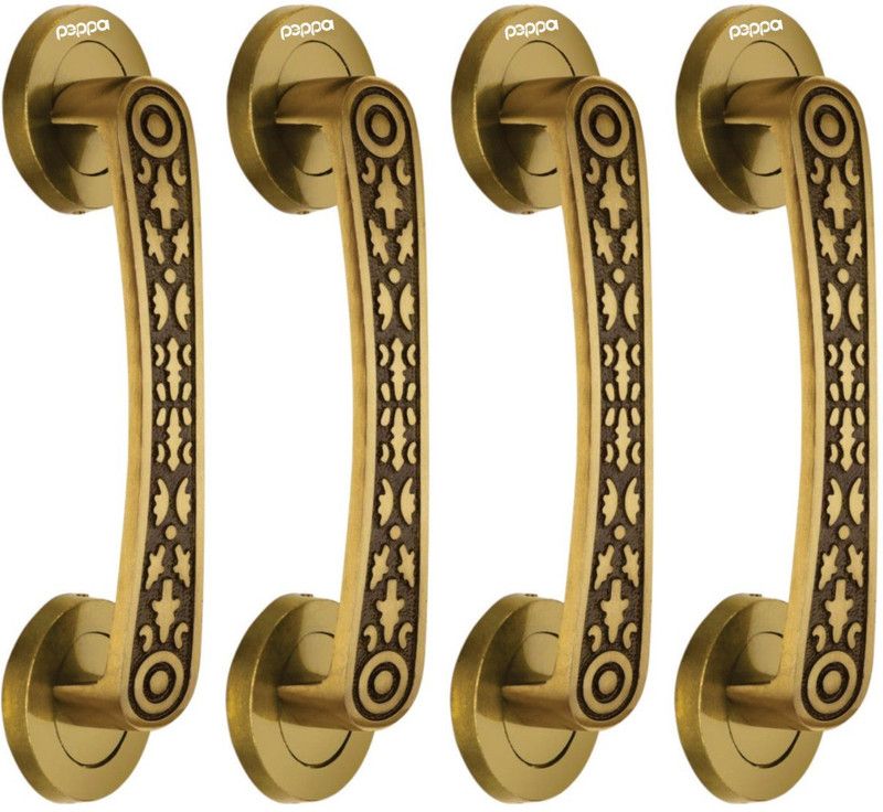 Peppa™ Antique Brass Finish Door/Cabinet Pull Handle 8 INCHES, (FLAME) Pack of 4 Gold Plated Door Handle  (Gold Pack of 4)