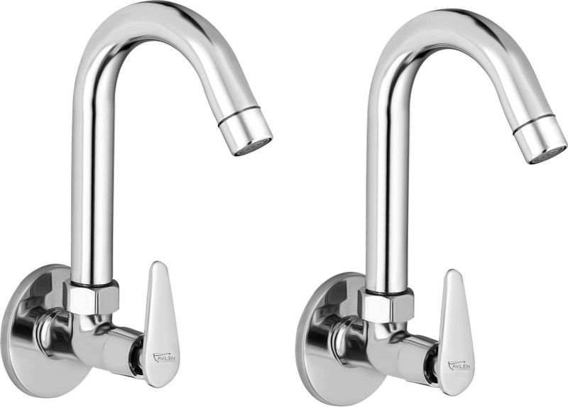 AVLEN Brass Sink Cock Jazz Handle with Swivel Spout,with Flange and Aerator Foam Flow-Set of 2 Pillar Tap Faucet  (Wall Mount Installation Type)
