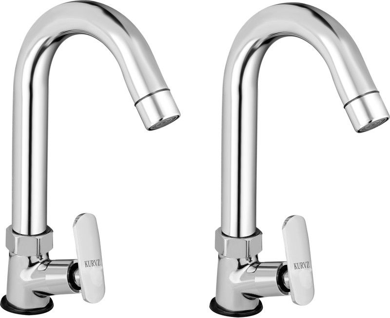 Kurvz Brass Opal Swan Neck Taps for Sink/wash basin 360 Degree Moving, Chrome Finish ( Pack Of - 2) Pillar Tap Faucet  (Deck Mount Installation Type)