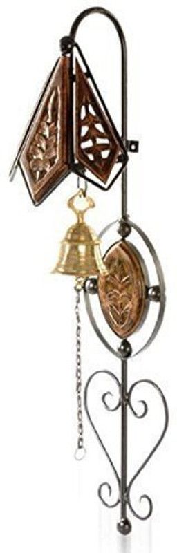STUFFCOLLECTION Wooden Iron Doorbell Wall Hanging with Brass Bell Home Decor Wireless Door Chime