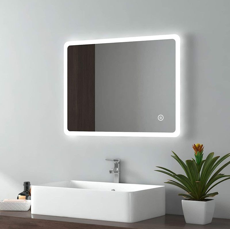 princeart 24x24 Inch LED Wall Mirror Glass with Touch Sensor Lights for Home Decor HA17 Bathroom Mirror  (Rectangle Finish : Polished)
