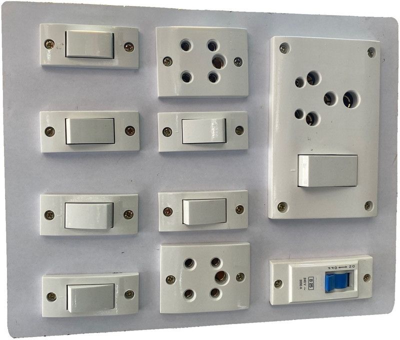 Engarc Wooden Electrical Board (7 switch (1 15A,6 6A) ,3 socket (1 15A,2 6A) ,1 MCB) 6 A Four Way Electrical Switch  (Pack of 1 Number of Switches - 7)