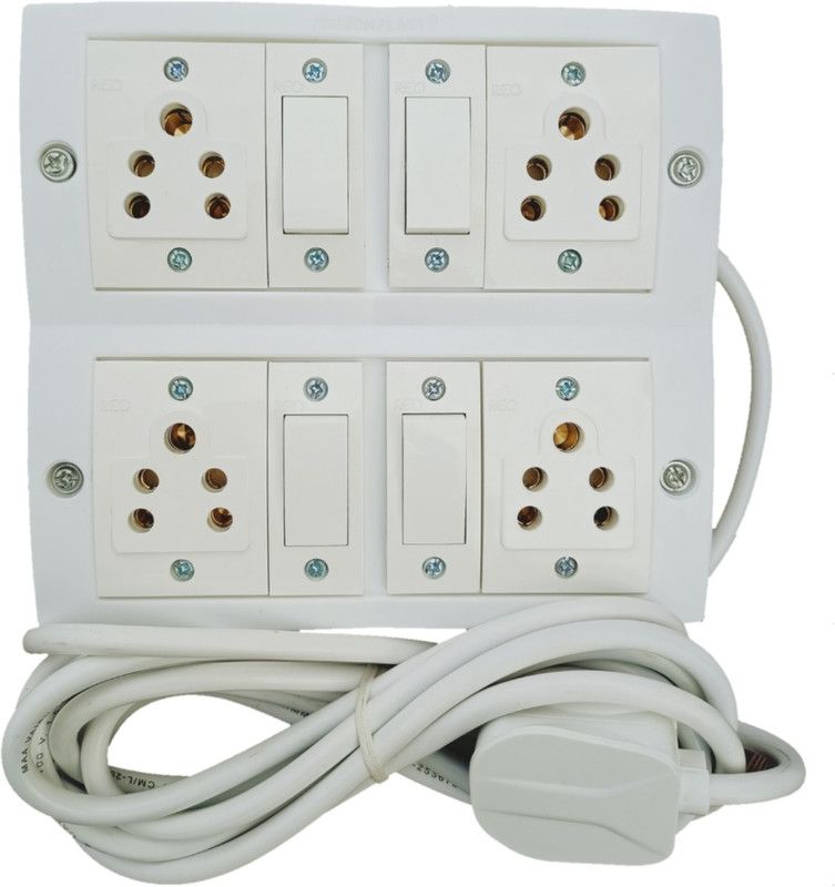 UKV Extension switch board with 4 sockets havells , 4 switchs havells - 3 core heavy, 9 meter copper cable 4 Socket Extension Boards  (White, 9 m)