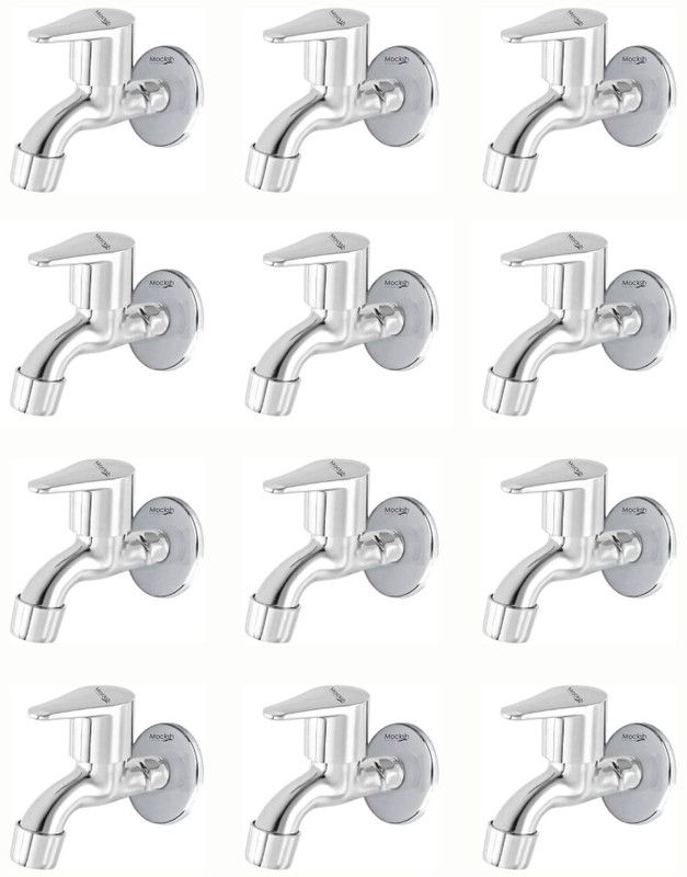 Mocksh Premium Quality Stainless Steel VIGNETTE Collection Bib Cock Tap Bathroom Tap Foam Flow Water With Wall Flange, Chrome Plated, Brass Disc, Pack Of 12 Bib Tap Faucet  (Wall Mount Installation Type)