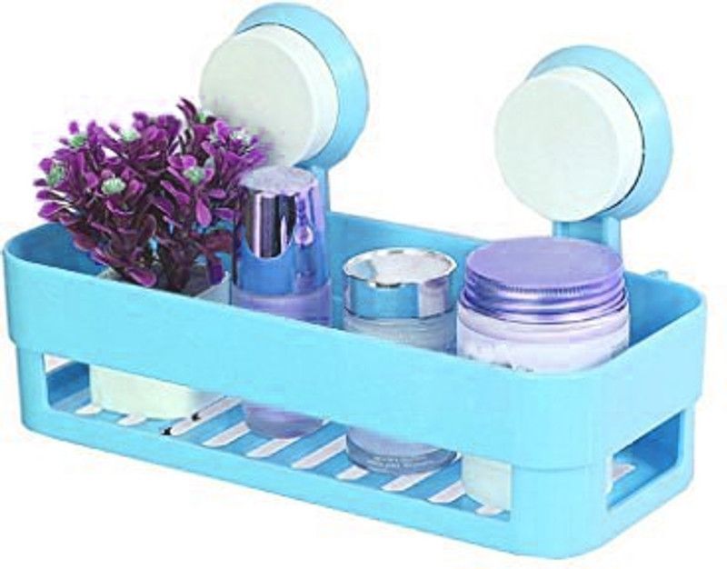 Magnusdeal Caddy Bathroom Shelf Storage Organization with Rack Basket Sucker Cup Plastic Wall Shelf  (Number of Shelves - 1, Blue)