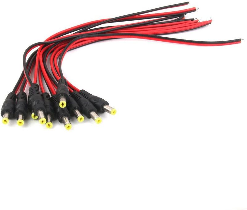 RIVER FOX 10 PIECES PACK DC Power Male Cables with 2.1mm Connectors Barrel Jack DC POWER CABLE Wire Connector  (Red, Black, Pack of 10)