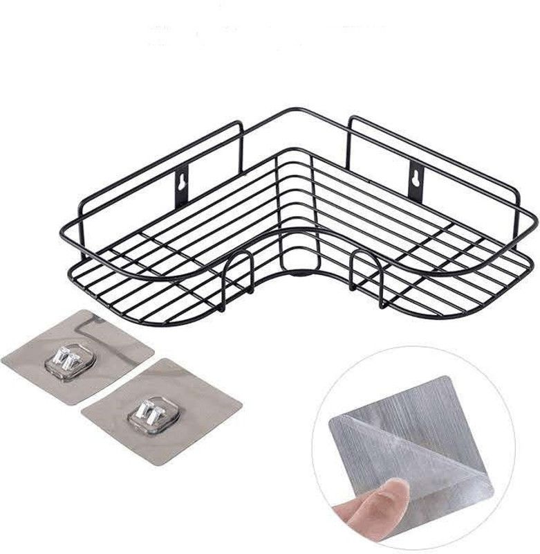 HKE Self Adhesive Corner Shower Caddy Rack/Bathroom Corner Shelf Stainless Steel Wall Shelf  (Number of Shelves - 1, Black)