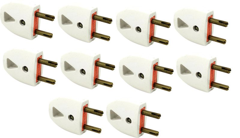 b'five 2 pin top Casio Plastic Plug Top 6A Pack of 10 Plugtop Pin Socket Male B-268_010 Unbreakable Two Pin Top Plug 2 Pin 240V Plastic Male Plug Top High Resistance Two Pin Plug  (White)