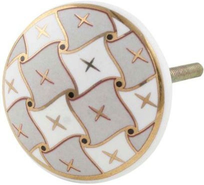 Decor Neo Grey and White Golden Checkerboard Cabinet Knobs Ceramic Cabinet/Drawer Handle  (Multicolor Pack of 1)