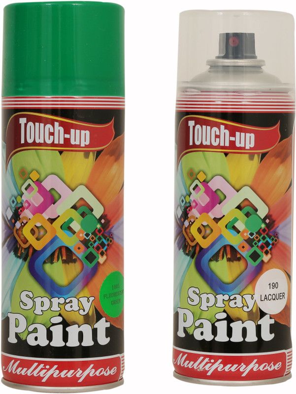 Touch-up Ready-to-Use Aerosol Spray Paint for Car, Bike, Wall Painting, Home & Furniture Fluorescent Green & Lacquer Spray Paint 400 ml  (Pack of 2)