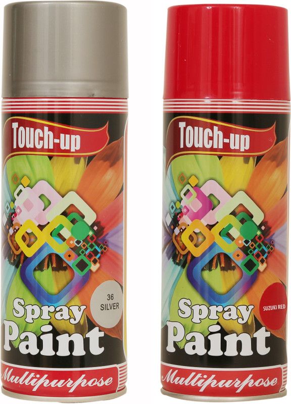 Touch-up Ready-to-Use Aerosol Spray Paint for Car, Bike, Wall Painting, Home & Furniture Silver & Suzuki Red Spray Paint 400 ml  (Pack of 2)