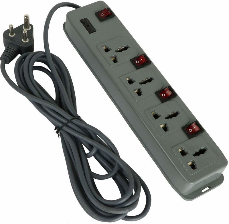 Skeisy 4 socket 4 switch rectangular extension board with long wire up to 5 mtr 4 Socket Extension Boards  (Grey, 5 m)