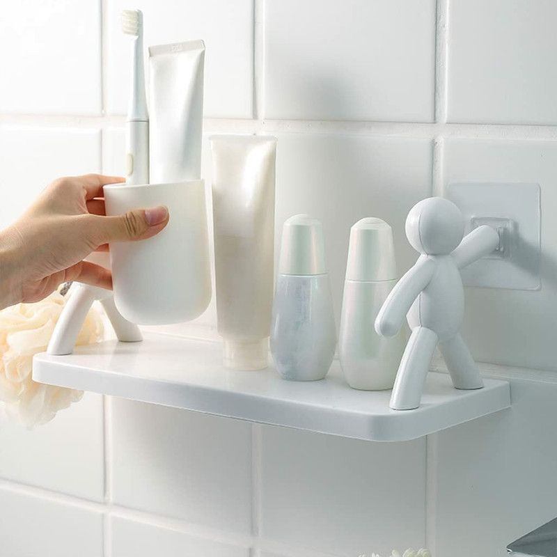 DITCAFOS Adhesive Sticker Multipurpose Plastic Bathroom Rack Plastic Wall Shelf  (Number of Shelves - 1, White)