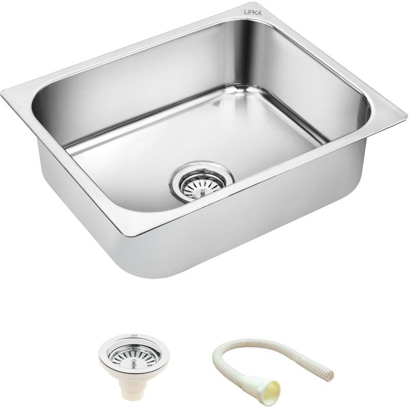 Lipka 21”x18”x8” Premium 1mm Thick Stainless Steel Square Single Bowl Kitchen Sink | 21x18x8 Inches Kitchen Sink Vessel Sink  (Silver)