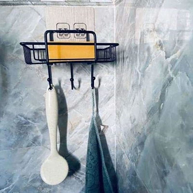Gitesh 3 Hook Metal Rack For Bathroom(Black, 1) Stainless Steel Wall Shelf  (Number of Shelves - 1)