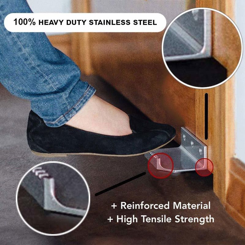myprintwall Handsfree Foot Door Opener| Super Strong Reinforced Stainless Steel Push & Pull Door Pedal| Door Mounted Door Stopper  (Silver)