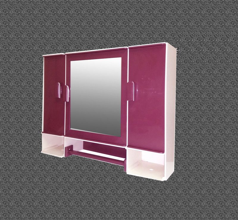 WINACO Monalisa Off White Burgundy 3 MM Thickness 18" x 4" x 14" Bathroom Cabinet With Mirror Plastic Wall Shelf  (Number of Shelves - 10, Maroon, White)