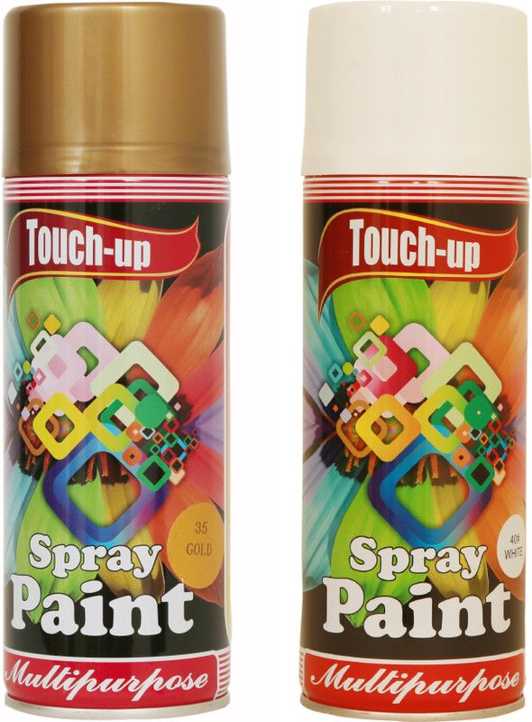 Touch-up Ready-to-Use Aerosol Spray Paint for Car, Bike, Wall Painting, Home & Furniture Gold & White Spray Paint 400 ml  (Pack of 2)