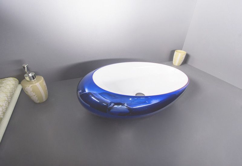 InArt Table Top Premium Designer Ceramic Wash Basin/Vessel Sink Slim Rim for Bathroom 20 x 12 x 5 Inch Counter Top  (Blue white)