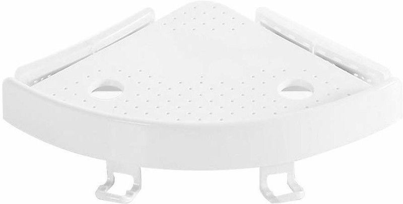 EBOFAB Snap Up Shelf Corner Triangle Bathroom Storage Rack with Hooks Plastic Wall Shelf  (Number of Shelves - 1, White)