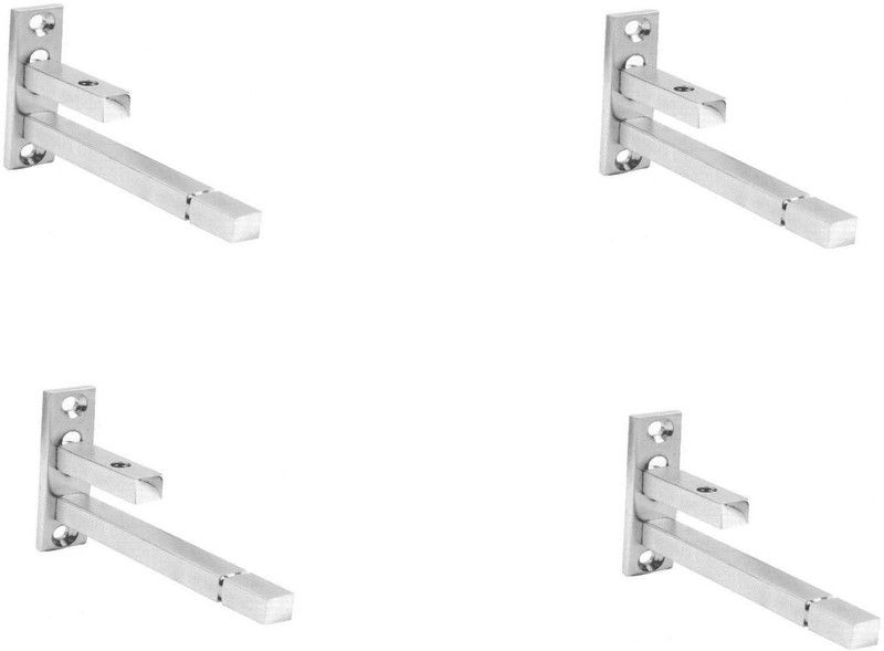 Koncept Adjustable Stainless Steel F type Glass Shelf Bracket Squre 6 Inches for 8 mm/10 mm 10 Shelf Bracket  (Stainless Steel)