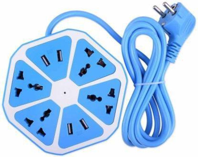ATARC Multipurpose Hexagon Socket Extension Board with 4 USB Socket 3.1Amp Charging Point Surge Protector BLR3 4 Socket Extension Boards  (Blue, 2 m, With USB Port)