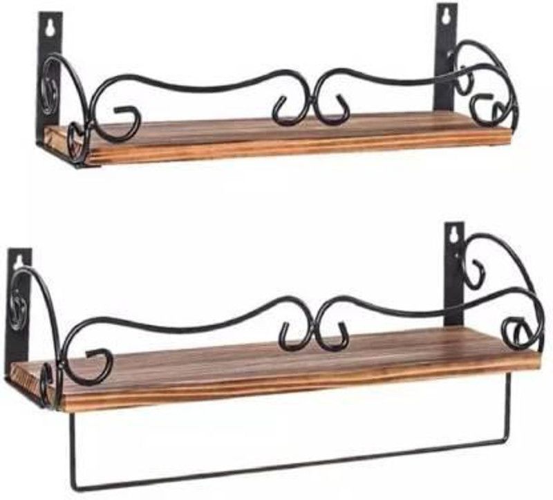 M K Handicraft Wooden, Iron Wall Shelf  (Number of Shelves - 2)