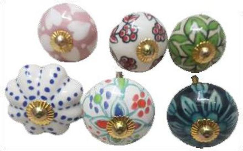 indian crafts Ceramic Cabinet/Drawer Handle  (Multicolor Pack of 6)