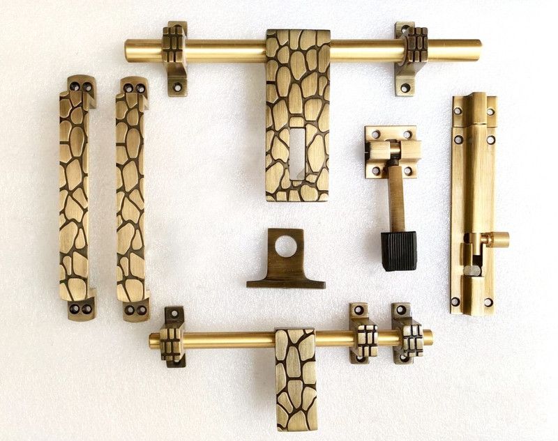 Jovial 1027 Door Fittings Kit, Door Accessories Kit, Door Kit Set (1 Aldrop, 1 Latch, 2 Handles, 1 Tower Bolt and 1 Door Stopper, Finish : Antique Brass) Zinc Door Handle  (Gold Pack of 1)