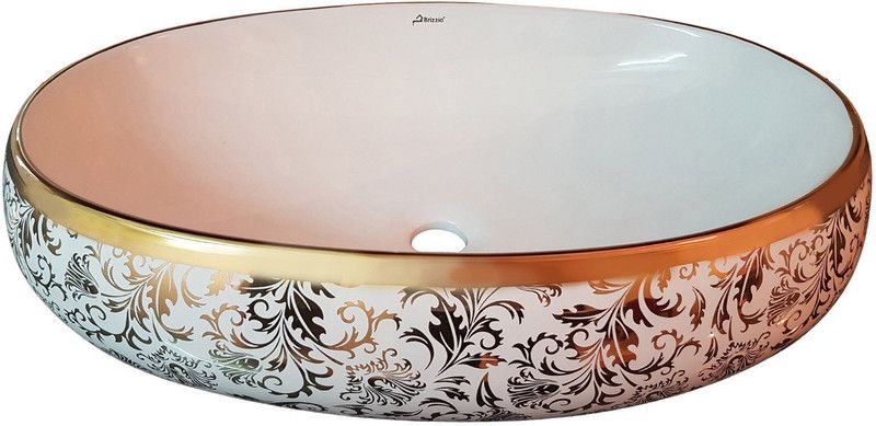 Brizzio Oval Pattern Ceramic Wash Basin 279 Table Top Basin  (Gold & White)