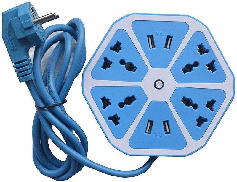 Zeom ®Hexagon Socket Extension Board With 4 USB Charging Point & 4 Socket (Blue) 4 Socket Extension Boards  (Blue, 1.8 m, With USB Port)