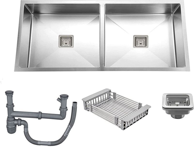 Flipkart SmartBuy Sound Proof 45" X 20" X 10" Handmade Kitchen sink Double Bowl Stainless Steel Chrome Matt Finish _F33 Vessel Sink  (Silver)