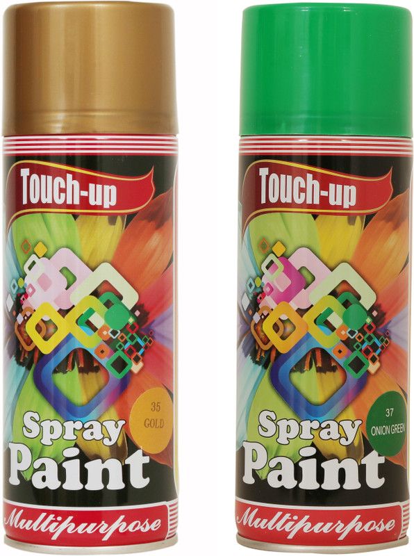 Touch-up Ready-to-Use Aerosol Spray Paint for Car, Bike, Wall Painting, Home & Furniture Gold & Onion Green Spray Paint 400 ml  (Pack of 2)