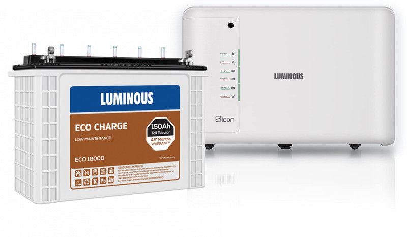 LUMINOUS iCon 1100 Pure Sine Wave Inverter with Eco Charge Eco 18000 150Ah Tall Tubular Inverter Battery  (150Ah)
