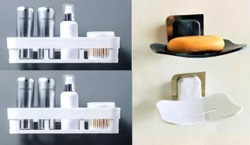 PV TRENDZ Multipurpose Kitchen & Bathroom Rack Storage with Magic Sticker Shelf Plastic Wall Shelf  (Number of Shelves - 1, White)