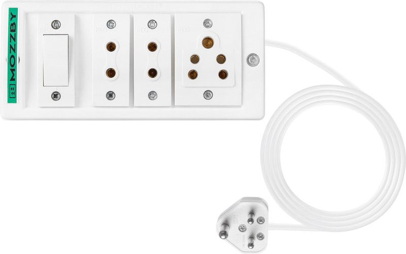 MOZZBY Extension Board with Long Wire 15 Meter and 3 Socket 1 Switch with Fuse Surge Protector, White 3 Socket Extension Boards  (White, 15 m)