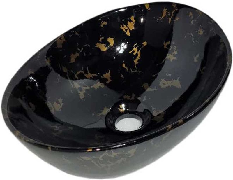 Universe DESIGNER TABLE TOP COUNTER TOP WASH BASIN OVAL SHAPE 17x13x7 (GLOSSY FINISH) OVAL -001 Counter Top  (BALCK)