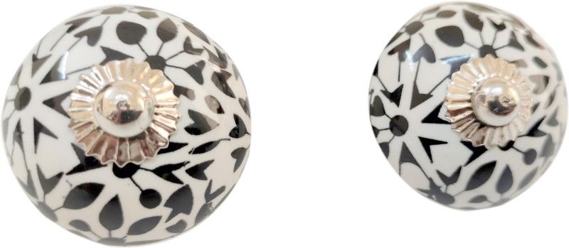 Artshai Artshai Round Ornate Ceramic Handmade Door Chest Almirah Handle Drawer Pull Cabinet Knobs (White) - Pack of 2 Ceramic Cabinet/Draw Pull  (Black Pack of 2)