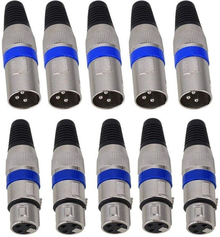Indie Roots 3 PIN XLR 5 Male XLR, 5 Female XLR Connectors Zinc Plated Metal Audio XLR Socket Connectors Wire Connector  (Multicolor, Pack of 10)