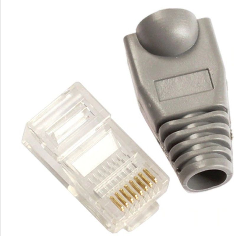 RIVER FOX 50 Sets Network Jack Plug of RJ 45 Connectors Modular Plugs + Boots Caps Wireless Wire Connector  (Grey, Pack of 100)