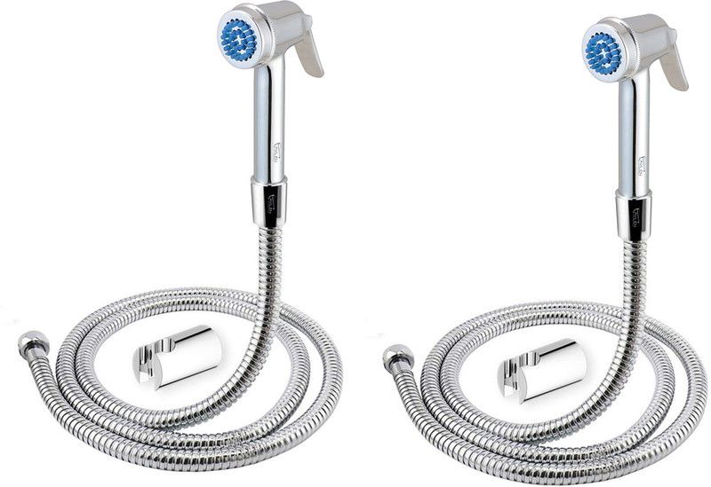 AVLEN Premium quality Nozzle blue brass health faucet with 1.5mtr flexible SS Tube and Wall Hook- Pack of 2 Faucet Set