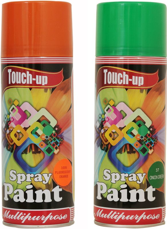 Touch-up Ready-to-Use Aerosol Spray Paint for Car, Bike, Wall Painting, Home & Furniture Fluorescent Orange & Onion Green Spray Paint 400 ml  (Pack of 2)