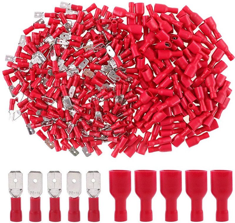 RPI SHOP Fully Insulated Male Female Spade Bullet Wire Connector, Electrical Crimp Terminals, (MDD 1-250, FDFD 1-250) Each 100 Pcs Each Pack of 200 Pcs (Red) Bullet Wire Connector Wire Connector  (Red, Pack of 100)