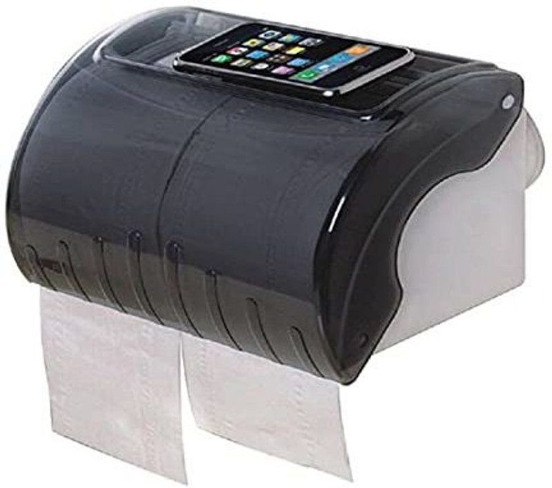 Kretix ABS Wall Mounted Toilet Paper Holder for Bathroom Tissue Roll Dispenser with Mobile Stand, 1Pc(Black) Plastic Toilet Paper Holder  (Lid Included)