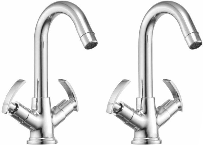 DRIZZLE Basin Mixer Soft Brass Chrome Plated - Centre Hole Basin Mixer - Pillar Cock Tap Faucet Set