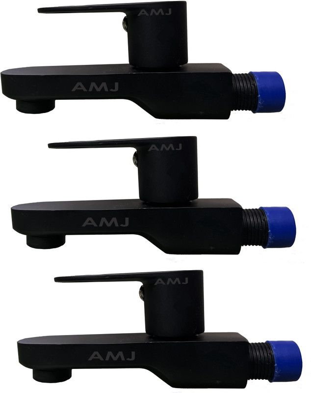AMJ Long Body Luxury Series Brass Matte Black Faucet Tap With Wall Flange Set of 3 Bib Tap Faucet  (Wall Mount Installation Type)