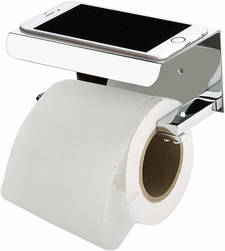 Plantex Platinum Stainless Steel 304 Grade Toilet Paper Holder with Mobile Phone Stand - Bathroom Accessories (Chrome Finish) Stainless Steel Toilet Paper Holder  (Lid Included)