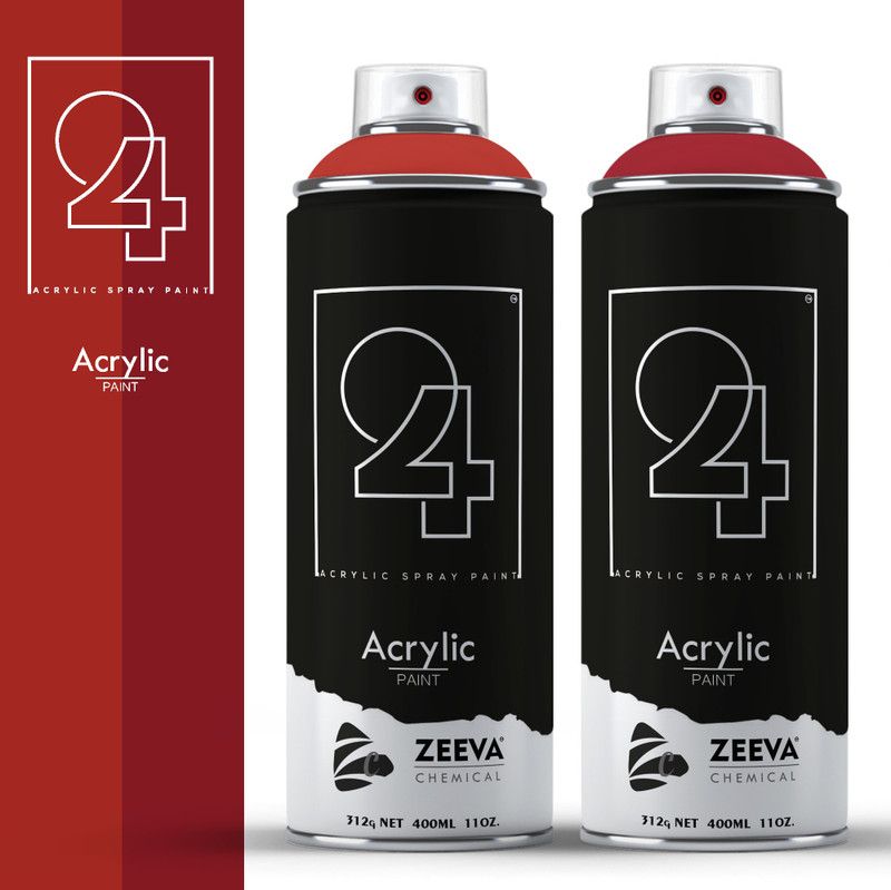 24 Acrylic DIY, Quick Drying with Gloss finish for Metal, Wood and Walls - Signal Red & Rubby Red Spray Paint 400 ml  (Pack of 2)