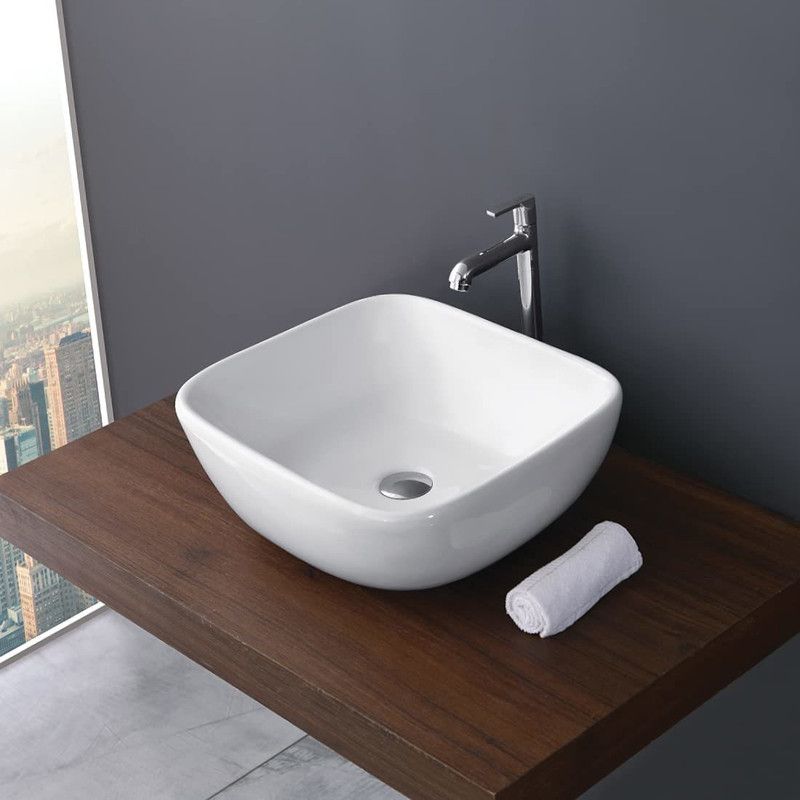 kemjo Ceramic White Table Top Wash Basin | 18.70 x 17.12 x 6.69 Inch | WT-Neo | Table Top Basin  (White)